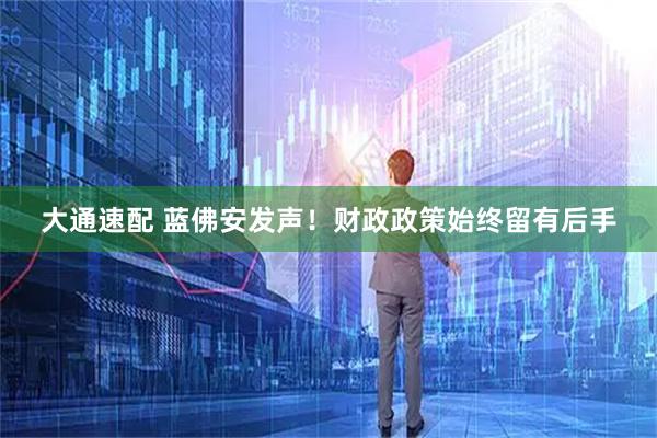 大通速配 蓝佛安发声！财政政策始终留有后手